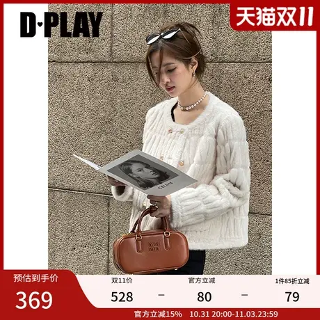 DPLAY2023冬大白熊系列轻奢重磅奶油杏仿皮毛一体羊羔毛金扣外套图片