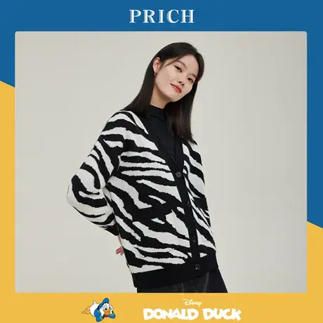 PRICH针织衫新品秋冬新款含绵羊毛条纹唐老鸭廓形宽松版上衣女图片