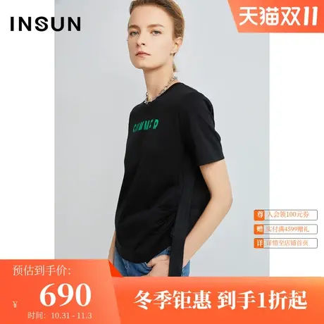 恩裳夏季女装个性侧织带装饰舒适亲肤毛织衫纯棉T恤图片