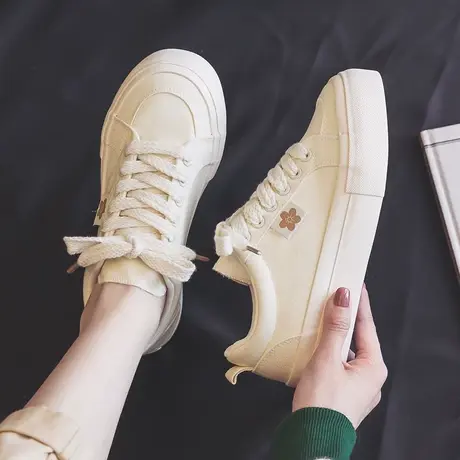 白色帆布鞋女鞋2023年新款夏季chic百搭休闲板鞋布鞋小白鞋配裙子图片