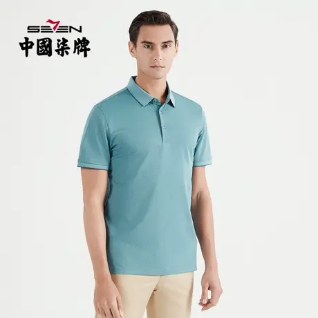 【丝光】柒牌短袖polo衫男时尚休闲满身植物印花男士翻领T恤上衣商品大图