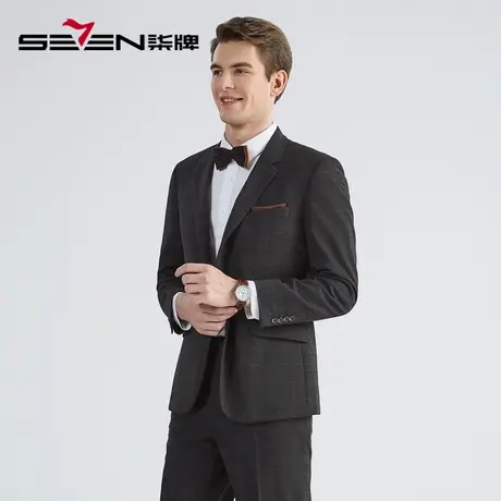 柒牌男士西服套装2022秋冬季韩版结婚新郎礼服格纹混纺西装两件套图片