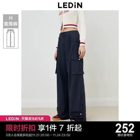 乐町新品多口袋设计休闲工装裤2023年秋季宽松舒适女生直筒长裤商品大图