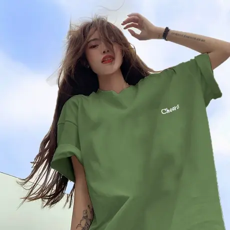 2023年春夏季新款纯色女装设计感小众上衣服宽松白色短袖t恤ins潮商品大图