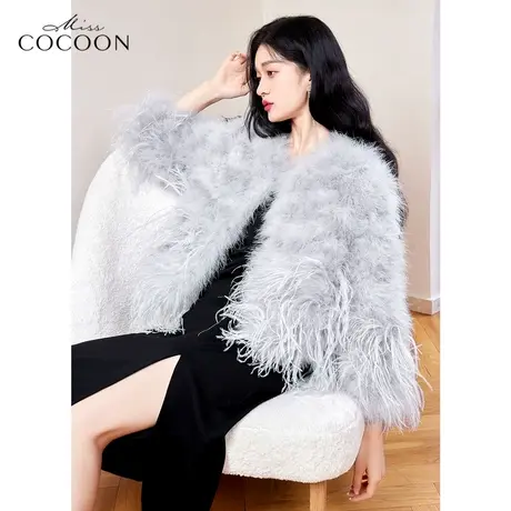 miss COCOON鸵鸟毛皮草外套女2022新款冬季时尚宽松短款毛毛外套图片
