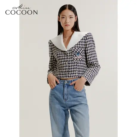 COCOON商场同款2023秋冬新款海军风千鸟格短外套女图片