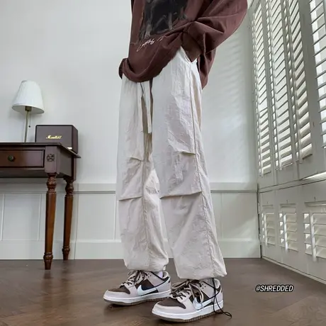 工装束脚直筒裤男大码潮牌宽松阔腿长裤春秋季百搭纯色日系休闲裤商品大图