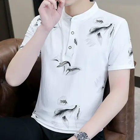 t恤男士短袖2023新款立领polo衫男装夏季休闲上衣体恤衫纯棉薄款T商品大图