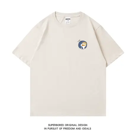 夏季简约趣味卡通印花短袖t恤男学生宽松休闲情侣装白色半袖体恤商品大图