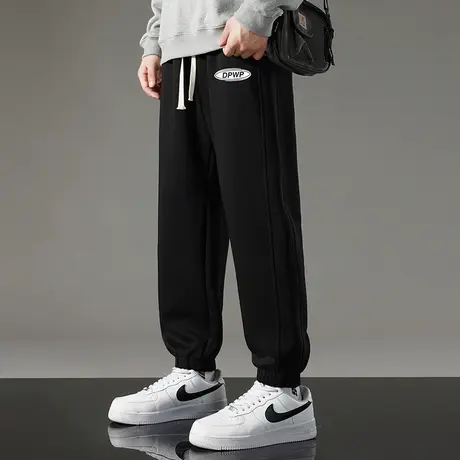 休闲长裤子男秋冬款宽松潮流百搭加绒运动裤九分小脚束脚黑色卫裤商品大图