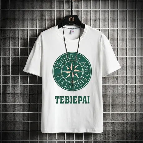 夏季纯棉半袖男士短袖t恤潮牌ins港风宽松潮流圆领薄款印花打底衫商品大图