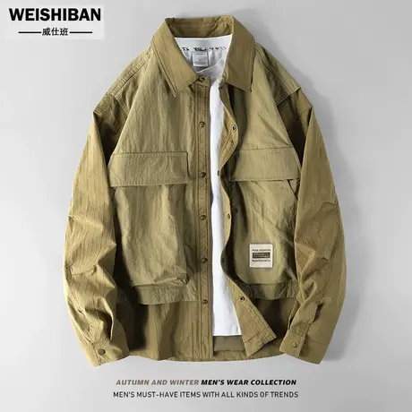 山系户外痞帅假两件工装夹克男秋季潮牌时尚百搭冲锋衣机能外套男图片