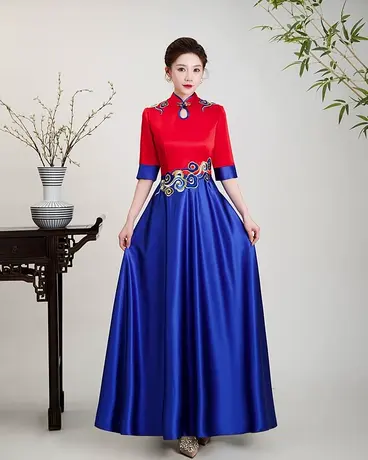 改良旗袍连衣裙2025新款合唱服复古中国风长款高端舞台走秀演出服图片