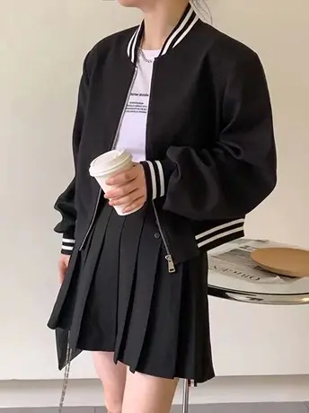 短款棒球服女2023新款春秋季简约减龄百搭运动夹克时尚休闲短外套商品大图