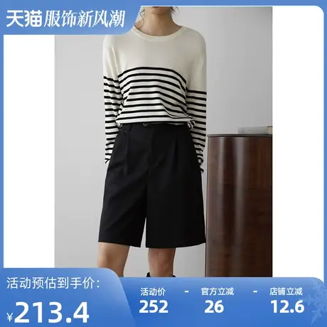 嘉茱莉2023早秋新款高腰直筒西装短裤女轻职业西装裤宽松休闲裤商品大图