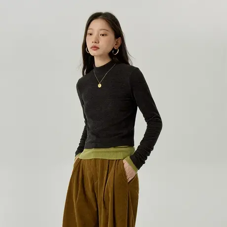 omont蛋挞家  高领针织打底衫女2023秋冬新款修身长袖内搭厚上衣商品大图