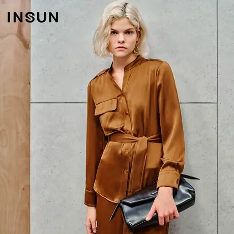 INSUN恩裳线上专选秋季美拉德仿醋酸肌理衬衫图片