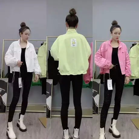 2023春季新款设计感韩版宽松百搭休闲夹克褶皱抽绳薄款短款外套女商品大图