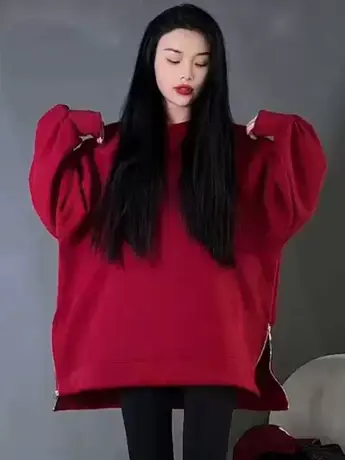 中长款卫衣女2023秋季新款设计感慵懒风宽松休闲圆领百搭显瘦上衣图片