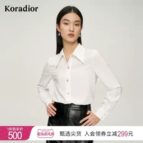 珂莱蒂尔[蕾丝领可拆卸]白色衬衫上衣女职业通勤百搭白衬衣上衣图片