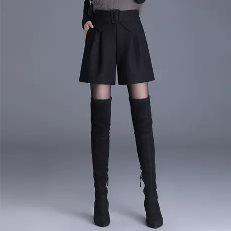 黑色简约时尚显瘦短裤女秋冬新款设计感高腰遮肉外穿阔腿裤子商品大图