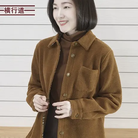 纯色翻领摇粒绒排扣长袖外套女大码外穿宽松休闲简约2024春季新款商品大图