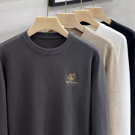 抗起球仿羊绒毛衣男秋冬季保暖线衣内搭潮流虎头刺绣针织打底衫男商品大图