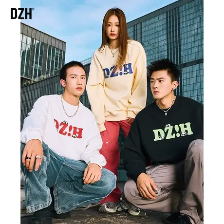 DZH男士美式卫衣秋季男2023新款圆领长袖潮牌男装秋装上衣情侣装商品大图