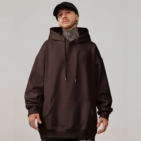 2024帽衫纯色宽松加绒加肥加大连帽卫衣男大码男装打底衫春秋冬季图片