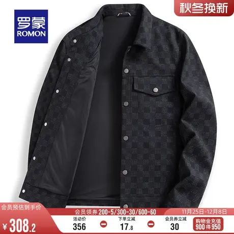 罗蒙男士潮流百搭棋盘格翻领夹克衫2024春季新款时尚短款工装外套图片