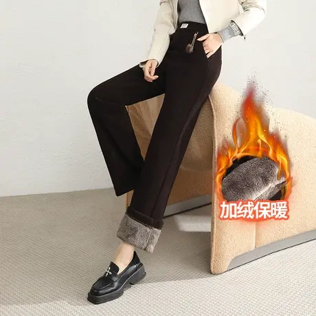 加厚加绒阔腿裤女冬季2023新款松紧高腰直筒裤垂感显瘦长裤休闲裤商品大图