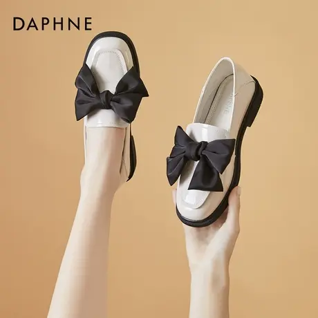 达芙妮小皮鞋女鞋薄款英伦风淑女蝴蝶结豆豆平底夏季单鞋搭配裙子图片
