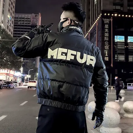2023冬季痞帅时尚休闲短款潮牌潮流字母加厚保暖棉服棉衣修身外套图片