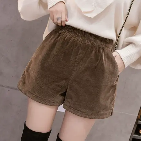 2024春季新款灯复古芯绒短裤女外穿宽松高腰条绒短裤显瘦打底靴裤图片