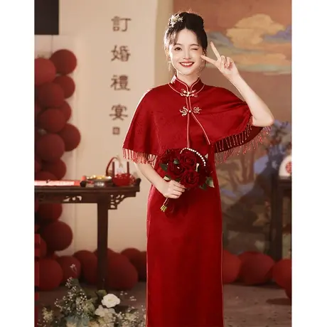 敬酒服旗袍2024年新款高端蕾丝年轻款红色套装订婚回门便装连衣裙图片