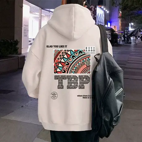 潮牌加绒港风卫衣男秋冬款大码上衣服情侣装帽衫宽松日系连帽外套商品大图