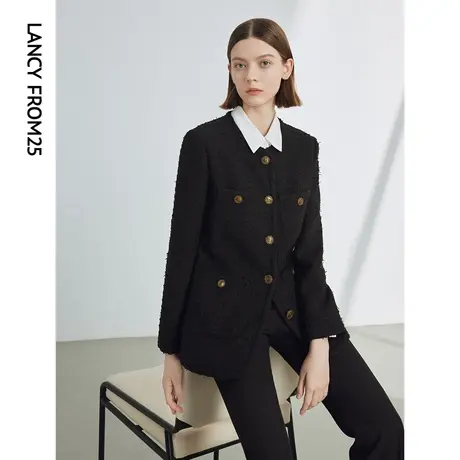 朗姿法式复古高级感气质肌理感短款外套女2024年春新款时尚短外套图片