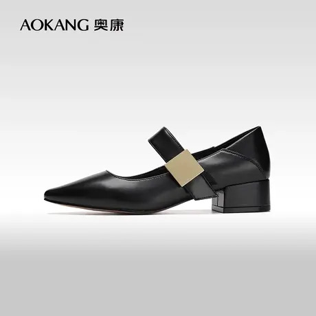 【门店发货】奥康女鞋 新款简约尖头玛丽珍鞋粗跟舒适潮图片