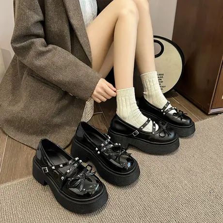 法式粗跟玛丽珍小皮鞋女2024年春秋季新款复古英伦风厚底防滑单鞋商品大图
