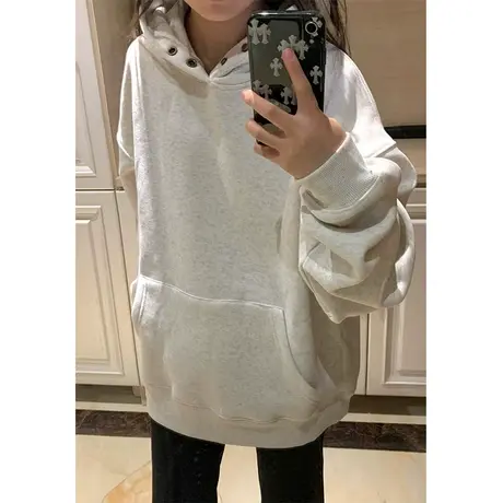 美式复古连帽卫衣女秋冬加绒加厚港味chic潮牌oversize外套上衣图片