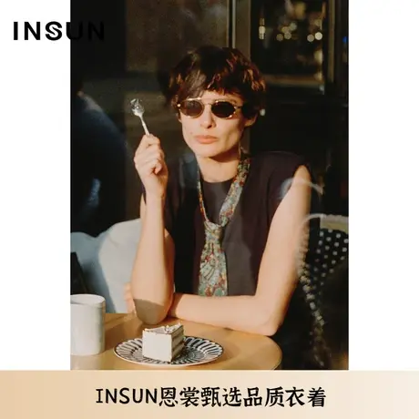 INSUN恩裳夏季垫肩无袖轻薄三醋酸T恤图片