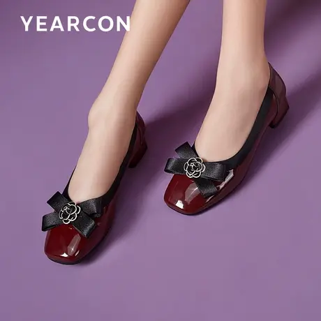 意尔康茶花扣饰单鞋女2024新款春浅口小香风气质通勤真皮豆豆鞋商品大图