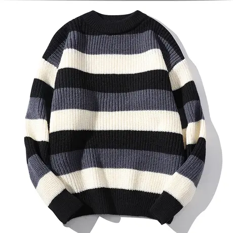 条纹毛衣男秋季新款圆领毛线衣宽松休闲打底针织衫男女士上衣服潮商品大图