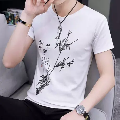 短袖T恤男潮牌上衣夏装半袖中国风小衫夏季2021新款学院风半截袖图片