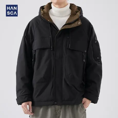 hansca山系户外工装连帽棉衣男士冬季加厚保暖防风多口袋休闲外套图片