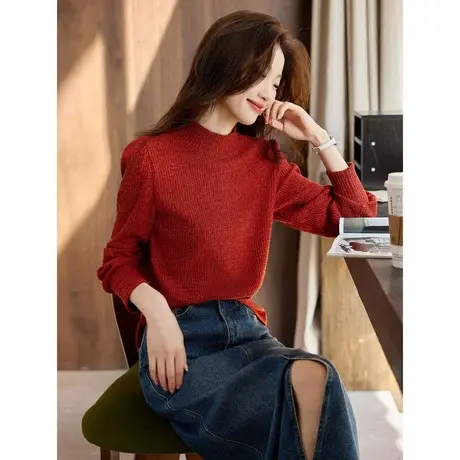 时尚气质针织衫新款女半高领百搭纯色高级温柔长袖商品大图