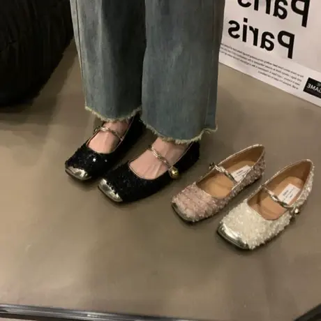 玛丽珍女鞋平底单鞋2024新款春季气质方头奶奶鞋小香风温柔晚晚鞋商品大图