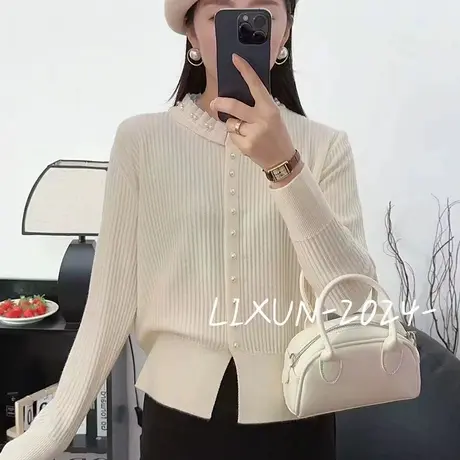 2024春季新款蕾丝针织开衫外套女洋气百搭别致外穿毛衣女显瘦上衣图片