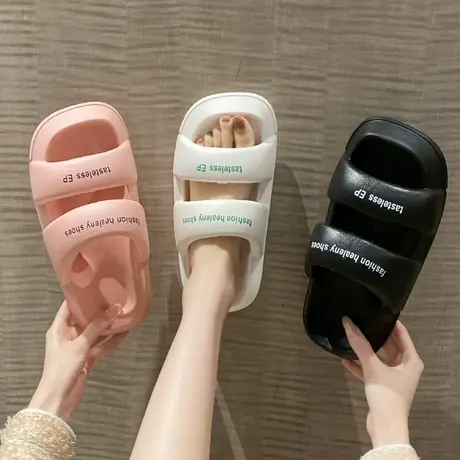 凉拖女外穿厚底百搭鞋拖法式时尚休闲一字拖新款增高居家静音女鞋图片