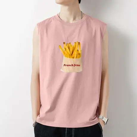 2023新款纯棉无袖t恤男士背心夏季外穿宽松健身篮球跨栏运动坎肩商品大图